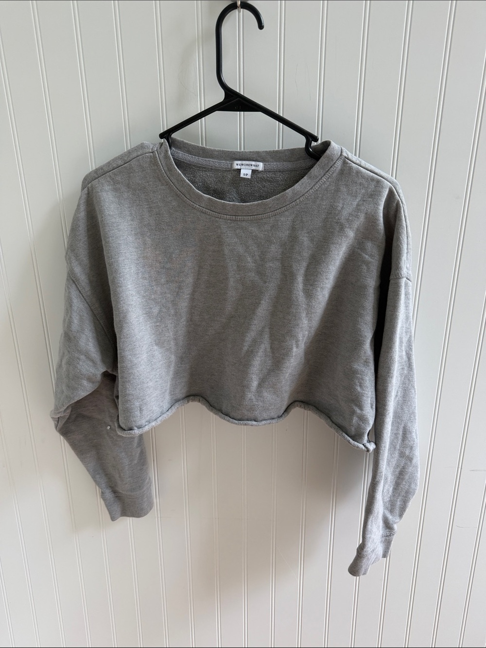 (359)WeWoreWhat Gray Cropped Fleece Crewneck Sweatshirt Size Small